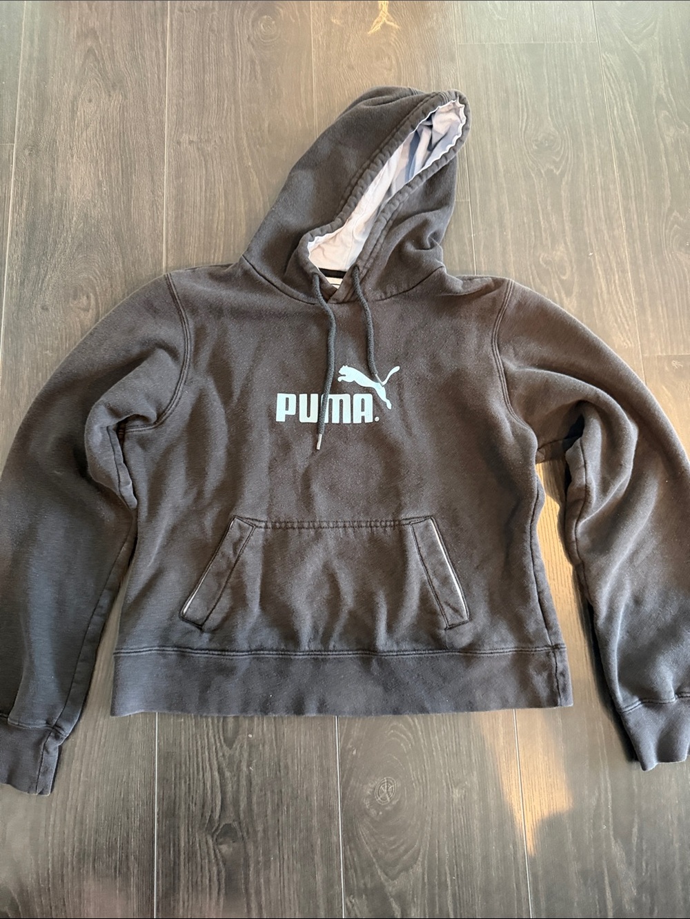 Puma - Black Pullover Hoodie with Light Blue Logo
